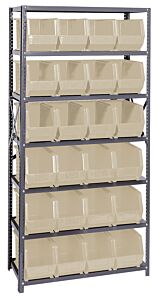 Quantum Qsbu-265Iv Steel Shelving Unit With Open Hopper Style Bins, 18"D-7 Shelf, 24 Qus265 Ivory Bins