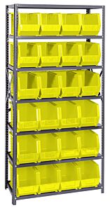 Quantum Qsbu-265Yl Steel Shelving Unit With Open Hopper Style Bins, 18"D-7 Shelf, 24 Qus265 Yellow Bins
