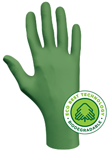 Showa 6110Pfxs Biodegradable Disposable Powder Free Nitrile Gloves, Bisque Fingertips, 9.5" Length, 4-Mil, Green, Size X-Small