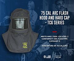 Oberon Tcg75-C+Hvs Arc Flash Hood With Hard Cap, 75 Cal Tcg, With Hood Ventilation System, Color: Black, Window: True Color Grey (Tcg)