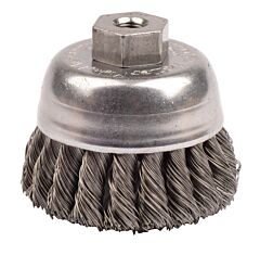 Weiler 13021 Single Row Heavy-Duty Knot Wire Cup Brush, 2 3/4 In Dia., 3/8-24 Unf, .014 Steel