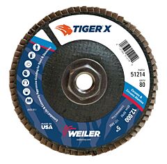 Weiler 51214 Tiger? X Flap Disc, 5 In Angled, 80 Grit, 5/8 In - 11 Arbor