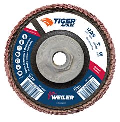Weiler 51322 Tiger Angled Flap Disc, 5 In Dia, 60 Grit, 5/8 In-11 Arbor, 12000 Rpm