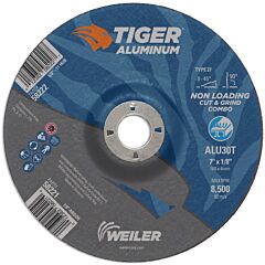 Weiler 58221 Aluminum Combo Wheels, 7 In Dia., 7/8 In Arbor, Type 27, 30 Grit, Alum. Oxide