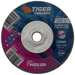 Weiler 58306 Tiger? Ceramic Cutting Wheel, 4.5 In Diameter., 0.045 In Thick, 60 Grit, Ceramic Alumina
