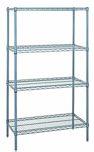 Quantum Wr54-2472Gy Wire Shelving Unit, 72" W X 24" D X 54" H, 4 Shelves, Gray Epoxy Antimicrobial Finish, Nsf