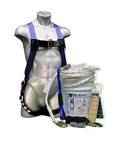 Elk River 05009 50' Cp Plus Roofer'S Kit, Rope Grab W 3' Zorber, Reusable Anchor, Harness, Tongue Buckles, 1 D-Ring