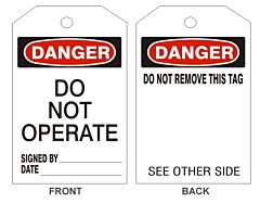 Safehouse Signs Danger Do Not Operate Tags - Back 1, 6" X 3", Rigid Vinyl