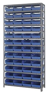 Quantum 1275-107Bl Steel Shelving Unit, 12" X 36" X 75", With 48 Qsb107 Blue Bins