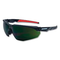 Jackson Safety 450041 Hyperguard Safety Glasses, 5 Ir Lens, Polycarbonate, Anti-Fog, Black Half Frame, Red Temple