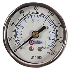 Coilhose Pneumatics G14160 Chrome Plated Gauges, 2 In, 160 Psi, Chrome, 1/4 In Npt(M), Center Back Mount