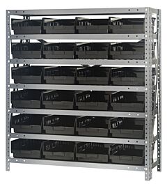 Quantum 1839-108Bk Steel Shelving Unit, 18" X 36" X 39", With 24 Qsb108 Black Bins