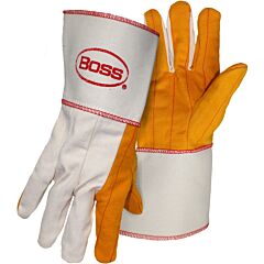 Boss 1Bc28571 Premium Grade Chore Gloves With Double Layer Palm, Cotton Back And Nap-Out Finish, Plasticized Gauntlet Cuff, White, Size Large