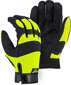 Majestic 2137Hy Armor Skin? Mechanics Gloves With Hi-Viz Knit Back, Size Medium