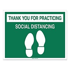 Brady? 170213 Social Distancing Sign, B-819 Anti-Skid Vinyl, 14 In H X 18 In W, Green/White, Thank You For Practicing Social Distancing