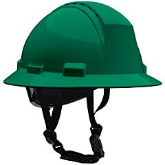 Dynamic 280-Hp642Rv-Ch-04 Type Ii Full Brim Safety Helmet, 4-Point Suspension, Ratchet Adjustment Vented, With 4-Point Chinstrap, Dark Green