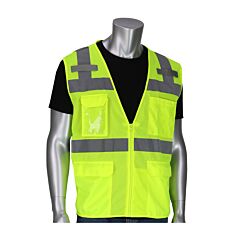 Pip 302-0750-Ly/2X Ansi Type R Class 2 Surveyors Vest, 10 Pockets, Hi-Vis Yellow, Size 2X-Large, 1 Each