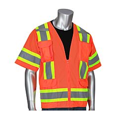 Pip 303-0500M-Or/4X Class 3 Mesh Vest, Two Tone Tape, 11 Pockets, Zipper, Mic Tab, Hi-Vis Orange, Size 4X-Large, 1 Each