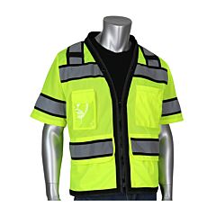 Pip 303-0800D-Ly/3X Ansi Type R Class 3 Surveyors Vest, Black Two-Tone Mesh, 11 Pockets, Tech-Ready, With "D" Ring Access, Hi Vis Yellow, Size 3X-Large, 1 Each