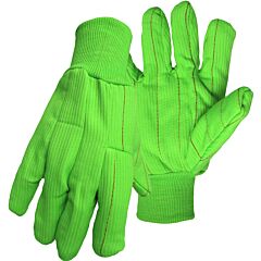 Boss 30Pcn Double Palm Work Gloves, Polyester/Cotton, Hi-Viz Green, Nap-In Finish, Knit Wrist, Size Large