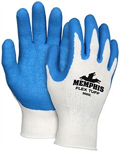 Mcr Safety 9680S Gloves, Flextuff 10 Gauge Cotton/Poly White Shell, Blue Latex Palm/Fingertips, Size Small, Pack Of 12 Pairs