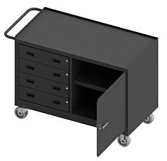Durham 3401Nvs-5Pu-95 Mobile Bench Cabinet, 2 Shelf, 4 Drawers