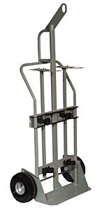 Justrite 35024 Double Cylinder Hand Truck With Hoist Ring, 10.5 Inch Pneumatic Wheels