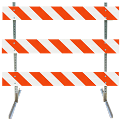 Plasticade 3706-Eg-L-Drill-Kit Steel Square Tube And Angle Iron Type Iii Barricade, Gray With White Boards, Engineer Grade Striped Sheeting, Left