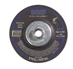 Radnor 64000702 4 1/2" X 1/4" X 5/8" - 11 A24R Aluminum Oxide Type 27 Depressed Center Grinding Wheel For Use With Right Angle Grinder On Metal And Steel