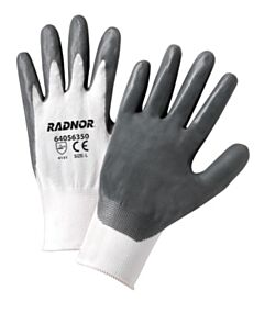 Radnor 64056351 13 Gauge Gray Nitrile Palm And Finger Coated Work Gloves With White Nylon Liner And Knit Wrist, Size X-Large