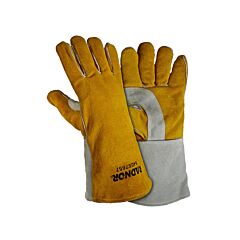 Radnor 64057657 14" Brown And Gray Premium Split Cowhide Cottonfoam Lined Stick Welders Gloves, Size Large
