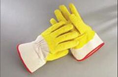 Radnor 64057920 Yellow Latex Three-Quarter Coated Work Gloves With Natural Cotton Canvas Liner, Safety Cuff And Crinkle Finish, Size Large