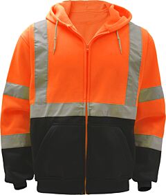 Gss Safety 7004 Class 3 Fleece Full Sweatshirt, Full Zip Style, Orange, Size 4X-Large