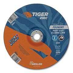 Weiler 68384 Tiger Ao Type 27 Grinding Wheel, 9 In Dia, 1/4 In Thick, 7/8 In Arbor, 24 Grit, Aluminum Oxide