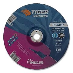 Weiler 68392 Tiger? Grinding Wheel, 9 In Dia X 1/4 In Thick X 7/8 In Arbor, 30 Grit, Ceramic Alumina, Type 27, 10 Ea/Bx