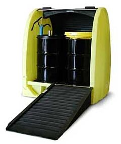 Enpac 4064-Ye 4 Drum Roll Top Hardcover Spill Pallet, Yellow, 66 Gallon Capacity