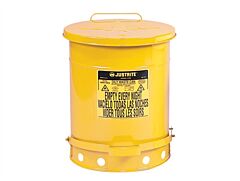 Justrite 09501 Oily Waste Can, 14 Gallon, Foot-Operated Self-Closing Cover, Yellow