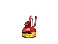 Justrite 10001 Type I Safety Can W/Trigger-Handle For Flammables, Stainless Steel Flame Arrester, 1 Pint, Self Closing Lid, Steel, Red