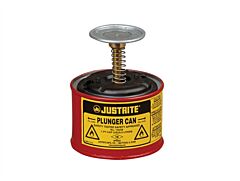 Justrite 10008 Plunger Dispensing Can, 1 Pint, Perforated Pan Screen Serves As Flame Arrester, Steel, Red
