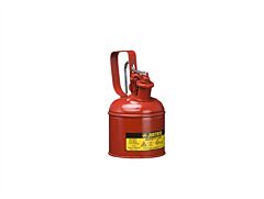 Justrite 10101 Type I Safety Can W/Trigger-Handle For Flammables, Stainless Steel Flame Arrester, 1 Quart, Self Closing Lid, Steel, Red
