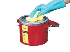 Justrite 10471 Swab Pail With Dasher Plate For Sponging Operations, 6 Quart, Hinged Cover, Steel, Red
