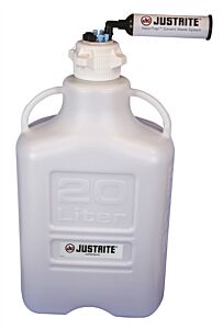 Justrite 12813 Vaportrap Carboy W/Filter Kit, 20L Hdpe, 83Mm Cap, 4 Ports 1/8" Od Tubing, 3 Ports 1/4" Od Tubing