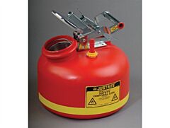 Justrite 14265 Safety Can For Liquid Disposal, Stainless Steel Hardware, 2 Gal, Built-In Fill Guage, Flame Arrester, Poly, Red