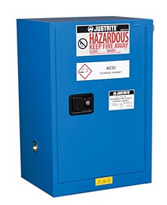 Justrite 8612282 Chemcor Compac Hazardous Material Safety Cabinet, Capacity 12 Gallon, 1 Shelf, 1 Self-Close Door, Royal Blue