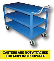 Vestil Dh-Ph4-2448-3 Steel 24" X 48" Platform Heavy Duty 3 Shelf Ergo Handle Cart With Gfn Casters 4000 Lb. Capacity, Blue