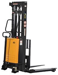 Vestil Sl-118-Aa Steel Adjustable Stacker With Powered Lift 118" Raised Height 2,000 Lb. Capacity, Black / Yellow