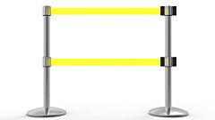 Banner Stakes Al6204C-D Qline Retractable Dual Belt Barrier X2, Polished Chrome Post, Blank Yellow Belt