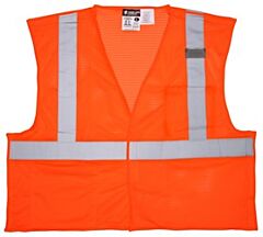 Mcr Safety Cl2Mopfrm Class 2, Break Away, Mesh, 2? Silver Stripe, Limited Flammability, 2 Pockets, Orange, Size Medium