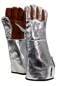 National Safety Apparel Djx17Spec3 Alum Glove Wool Lined Leather Palm 16.5" H6, Silver/Brown