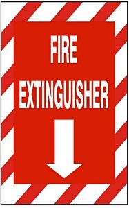 Safehouse Signs Fire Extinguisher With Down Arrow With Red & Wht Stripe Border, 14X10, Plastic (.040)
